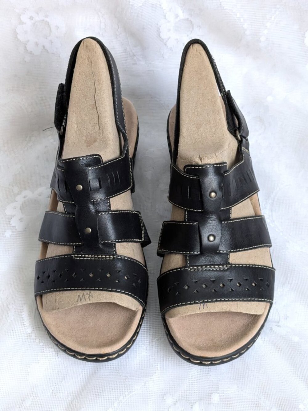 NWT Clarks Collection Lexi Qwin Black Leather Cut Out Slingback Sandals 9 XW 9WW